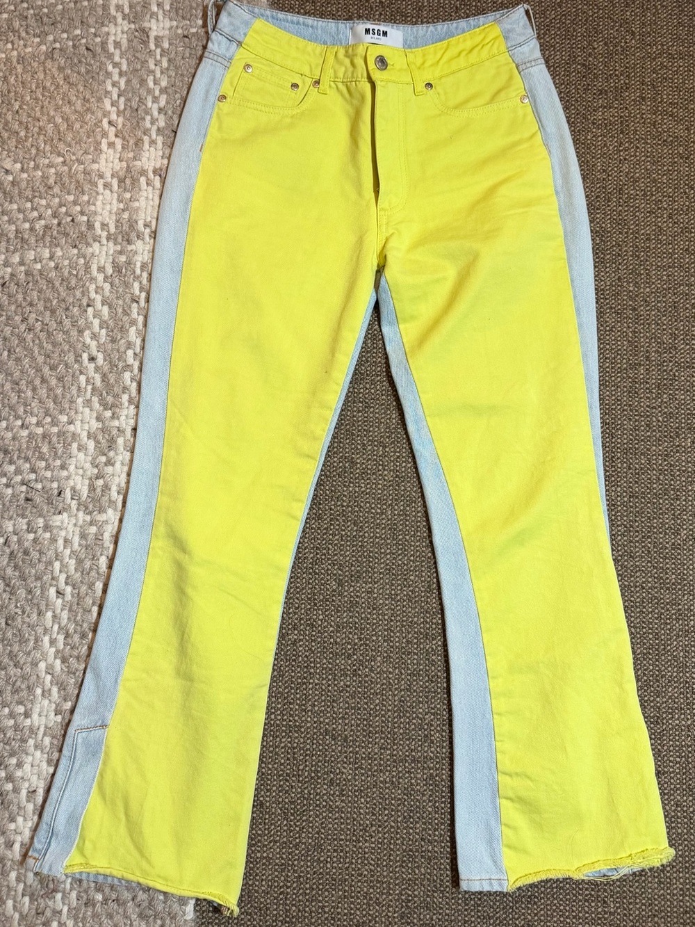 MSGM Two-Tone Yellow and Light Blue Flared Jeans